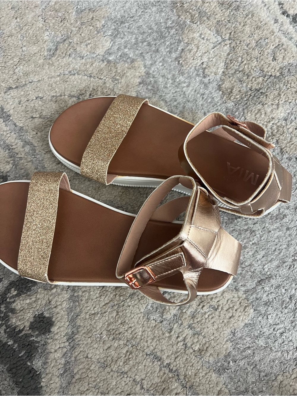 MIA Metallic Rose Gold Glitter Ankle-Strap Sandals